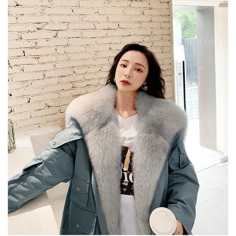Parker Overcome Women's Detachable Imitation Fox Large Fur Collar Plush Liner Short Faux Fur Jacket Women's Warm Loose Large Size Cotton Jacket