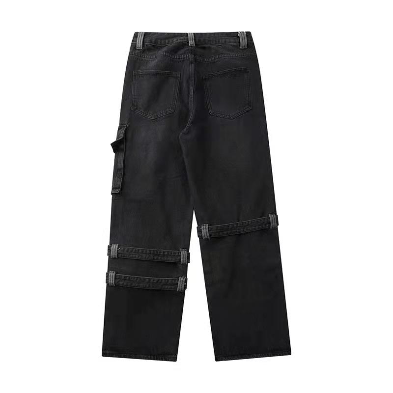 Black Baggy Cargo Pants Tripp Pants - Grunge Goth High Waist Denim Jeans - Wide Leg Punk Mall Goth Trousers