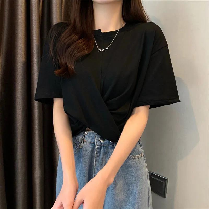 Splicing T Shirt Summer Fashion Women  Solid Color Cool Irregular Streetwear Hip Hop T-Shirt