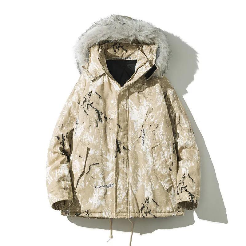 Winter Mid-length Down Jacket Thickened Warmth Tie-dye Jacket Suitable for Young Men or Students