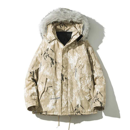 Winter Mid-length Down Jacket Thickened Warmth Tie-dye Jacket Suitable for Young Men or Students