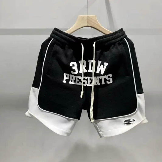 Summer Men's Alphabet Print Shorts Personality Knitted American Casual Stitching Contrast Color Sports Breathable Loose and Comfortable Shorts