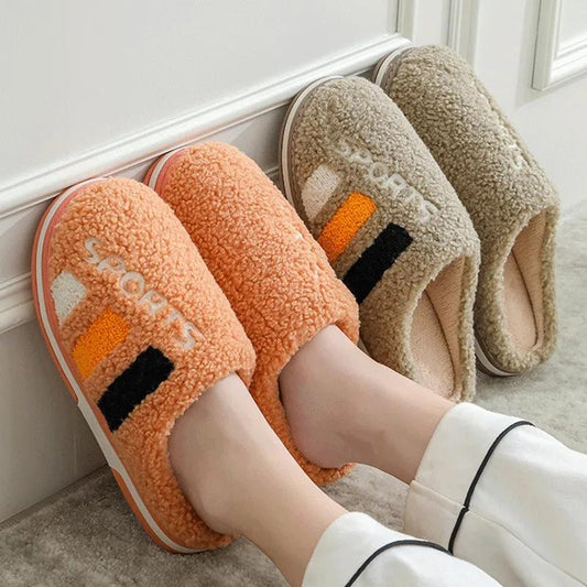 Autumn Winter Women Men Slippers Soft Sole Home Shoes Thick Warm Indoor Slippers Non-slip Sliders Cute Comfortable Footwear Couple Fur Fluffy Sliders