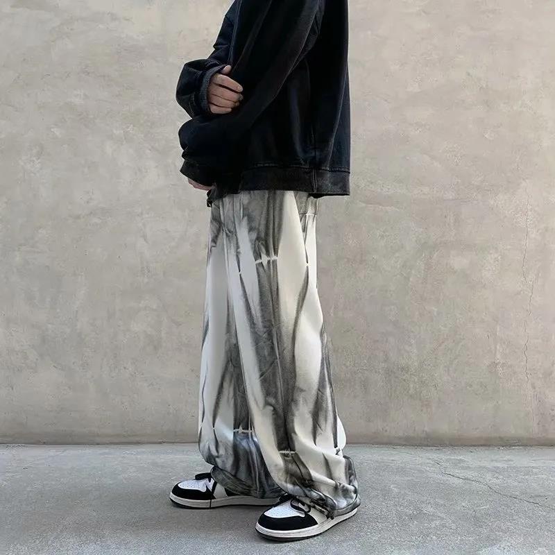 Tie-dye Ink Spring and Summer Casual Trousers Men's Design Sense Niche Pants Sports Pants Loose Straight Wide-leg Pants