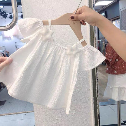 Girls' Dress Strapless Sling Baby Chiffon Short-sleeved T-shirt, Baby and Child Western Style Shirt Top