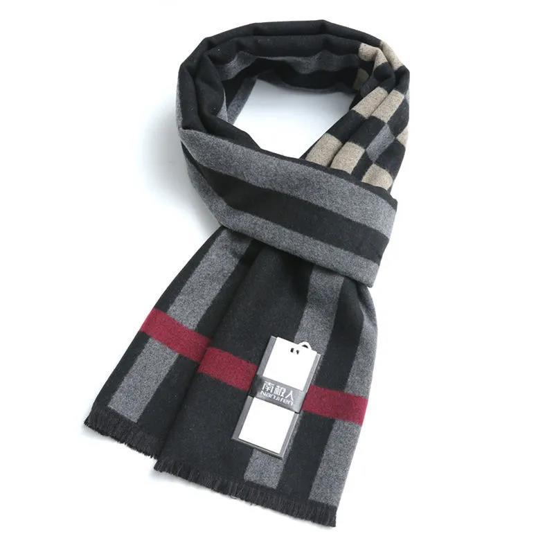 Men's Wool Scarf Korean Version of Wild Lattice Fringed Scarf Winter Thickening Warm Wool Scarf Christmas Gift