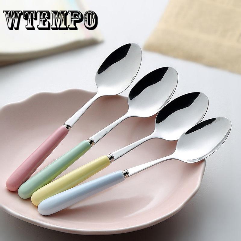 Stainless Steel Spoon Cartoon Stainless Steel Long Cute Ceramic Handle