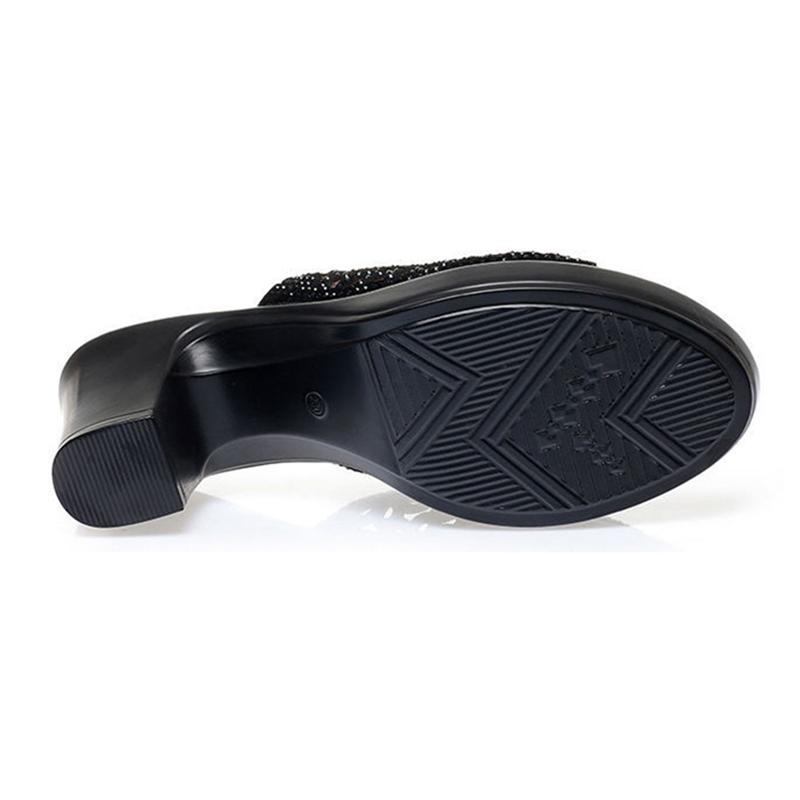 Slippers Women's Rhinestone Hollowed-out Semi-trailer High-heeled Sandals Medium-heeled Women's Shoes All-match Flip-flop Sandals