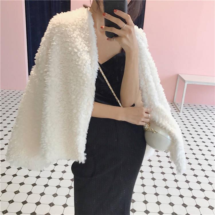 Harajuku Coat Women Long Sleeve Crew Neck Imitation Lambskin Jacket Casual Loose pink Outwear