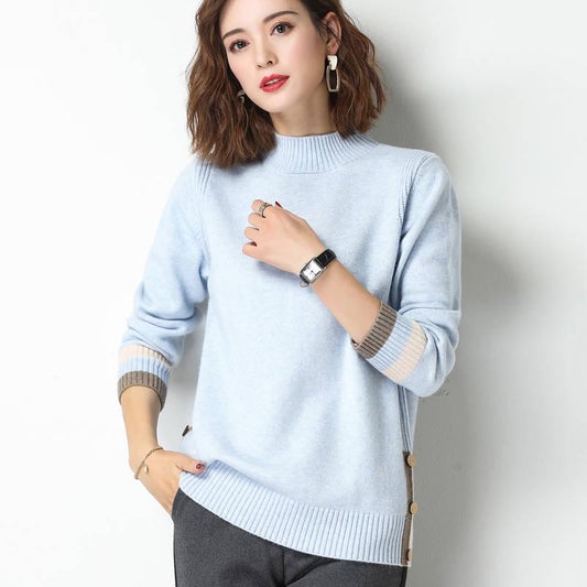 Half-Turtleneck Knitted Sweaters Women Long Sleeve Thick Soft Sweater Pullovers Bottoming-shirt