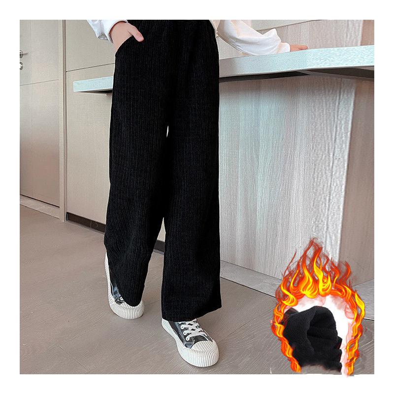Girls' Cashmere Pants Autumn and Winter Children's One-piece Cashmere Straight Pants Middle and Large Children's Loose Outer Wide Leg Pants