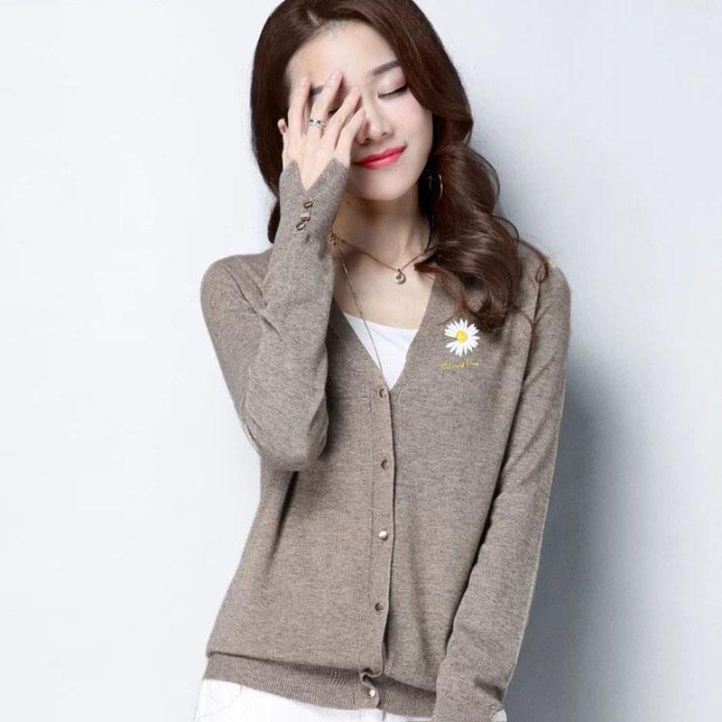 Autumn and Winter Wool Coat Cardigan V-neck Short Top Slim Knit Young Women's Sweater