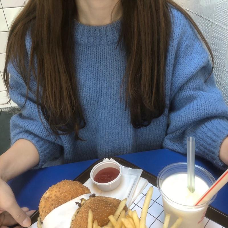 Pofulove Orange sweater women loose lazy wind hedging sweet candy-colored sweater students thickened