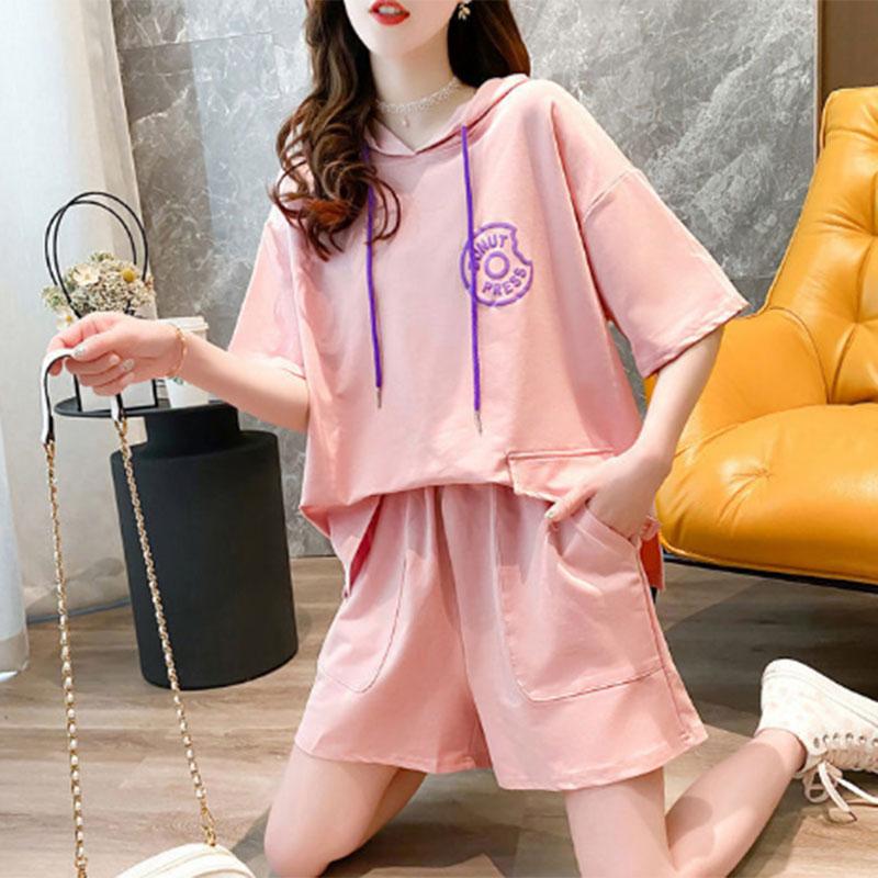 Summer Loose Casual Hooded Short-sleeved Sweater Hoodie Sports Shorts Two-piece Fashion Suit Women