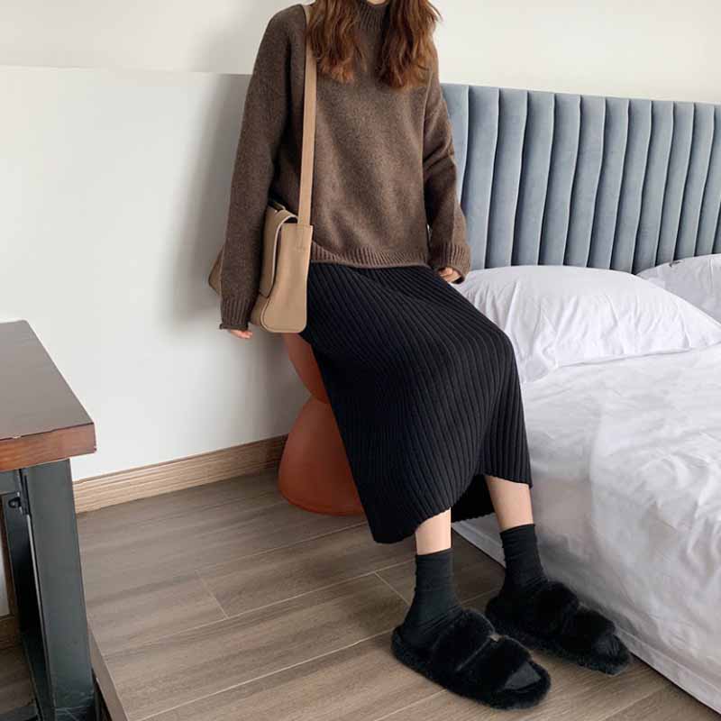 Half-length Skirt Mid-length Winter All-match Knitted A-line Skirt Female Korean Version of The Thin Sweater To Keep Warm One-step Skirt