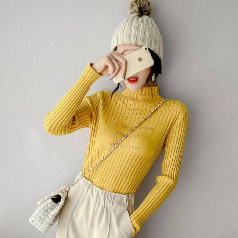 Pofulove Retro Slim Long Sleeve Knit Bottoming Shirt Women's Loose Pullovers Women's Fashion