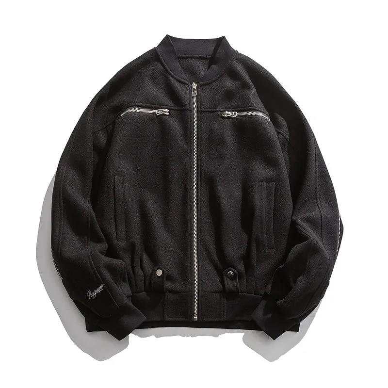 Autumn American Zipper Jacket Men's Retro Baseball Uniform Trendy Brand Japanese Loose Motorcycle Jacket Clothes