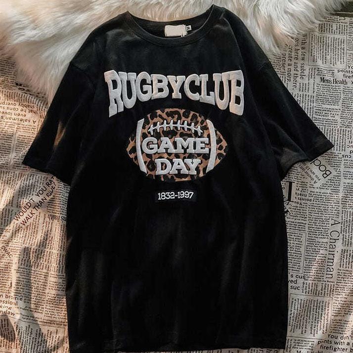 Women Summer Short Sleeve Hip Hop Leopard Print T-shirt Vintage Loose Round Collar Streetwear Cool T-shirt