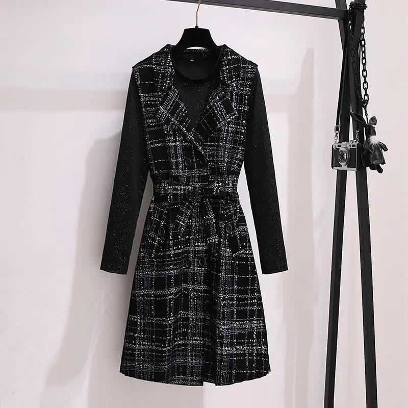 2021 Autumn and Winter Small Incense Wind Vest Suit Skirt Temperament Goddess Age Reducing Belly Dress