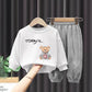 Boys Suit Spring and Autumn Cute Pullover Round Neck Long-sleeved Sweater Gray Trousers Children's Casual Girls Loose Sweater Two-piece Set