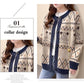 Bear Jacquard Sweater Jacket Women's Autumn and Winter Loose and Lazy Style Contrast Color Knitted Cardigan Top Trendy