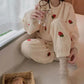 Women's Autumn Winter Coral Fleece Pajamas Set Cute Strawberry Printing Plus Velvet Thickening Loose Casual Homewear Suit Long Sleeves Soft Loungewear
