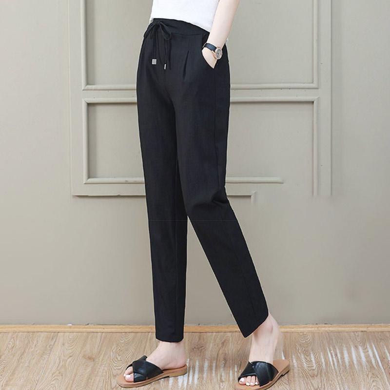 Ice Silk Imitation Cotton and Linen Pants Women's Summer Thin Section Loose and Thin Nine-point Western-style Harem Casual Pants