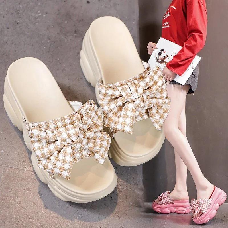 Flower Slippers Women Summer Thick Bottom Outside Wear Wedge Heel Muffin Lazy People Increase Temperament Light Sandals and Slippers