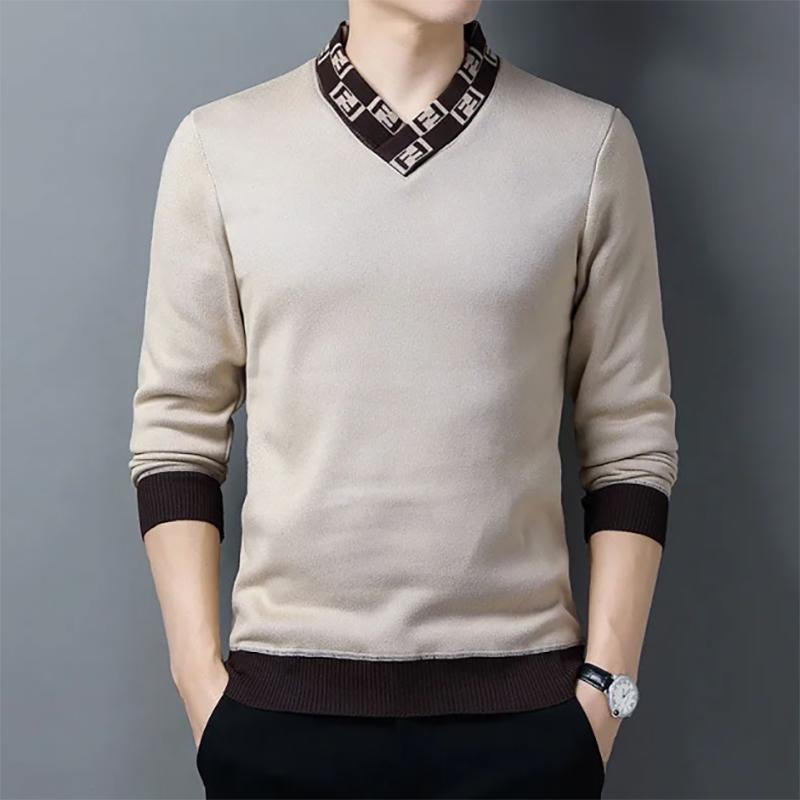Men's Autumn and Winter V-neck Sweatshirts Thickened Knit Sweater Pullover Warm Bottoming Sweater for Men