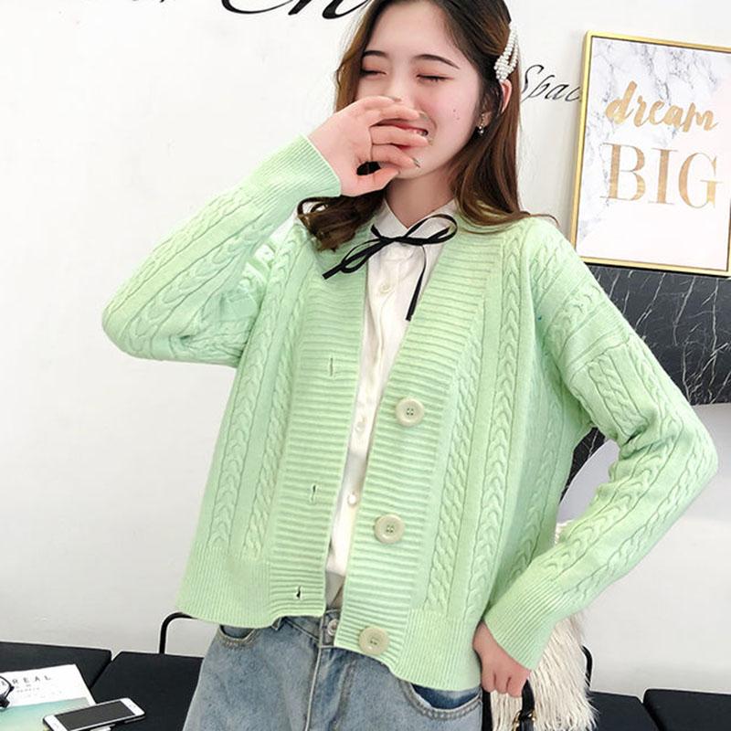 Spring and Autumn Knitted Cardigan Sweater College Style Short Loose Top Fashion Simple Female Jacket