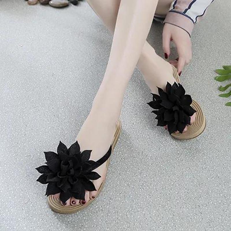 Beach Sandals and Slippers Sweet Big Flowers Flat Sandals and Slippers Female Flip Flops Student Flip Flops