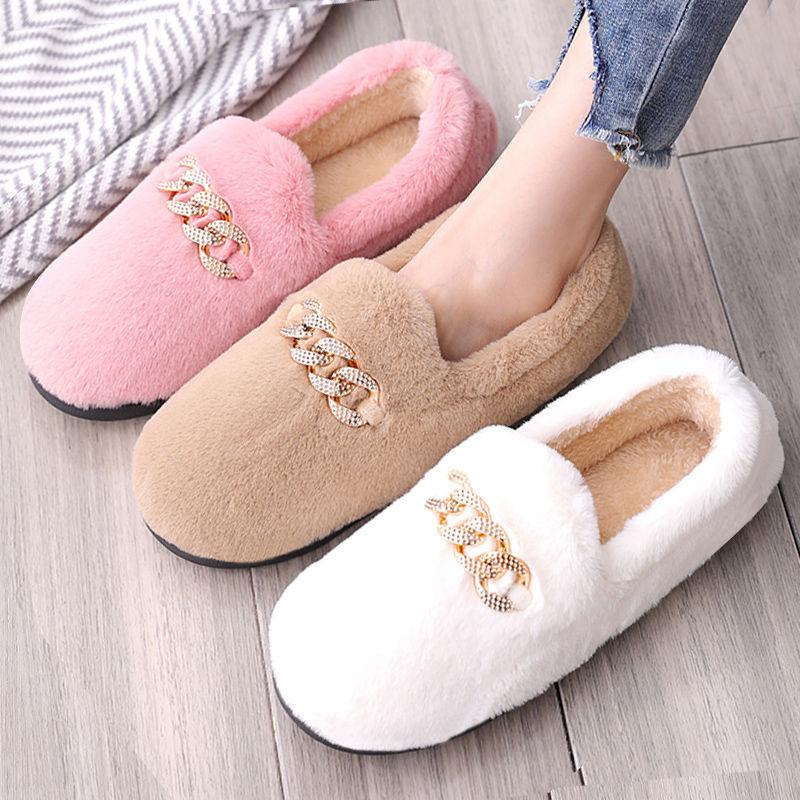 Peas Shoes Women's Autumn and Winter Warmth Thick-soled Furry Shoes Flat-bottomed All-match Cotton Shoes and Velvet