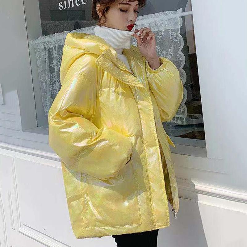 Women's Winter Korean Loose Quilted Coat Warm Stand-collar Down Jacket Women's Glossy Mid-length Down Jacket