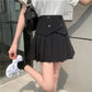 Women's Summer Pleated Skirts Button Design Irregular High Waist Slim A-line Skirts Safety Pants Lining Mini Skirts All Match Casual Tennis Skirt