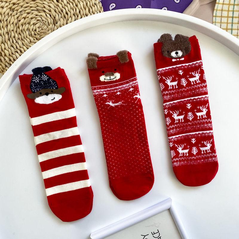 Socks Winter Christmas Elk Tree Pattern Warm Women's Cotton Cute Stockings