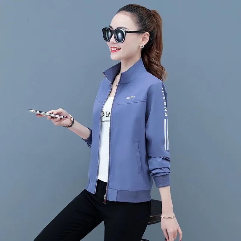 Women's Short Jacket Coat Spring and Autumn Ladies Stand Collar Printed Top Casual Jacket Zipper Sweatshirt