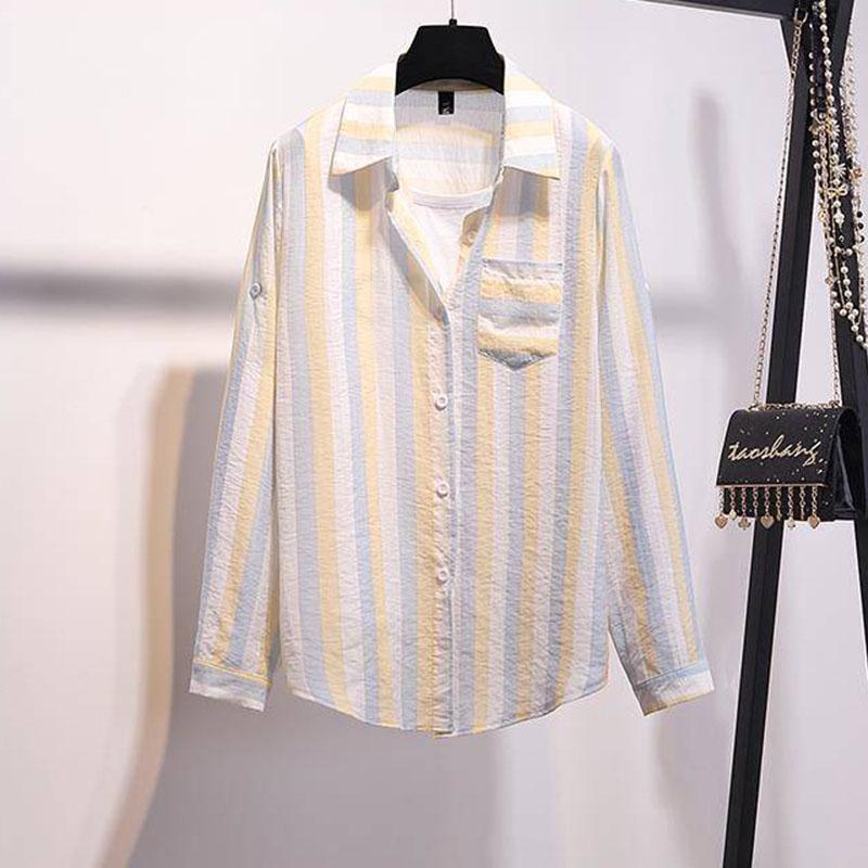 Pofulove Women Fake Two-piece Striped Shirt Hole Denim Shorts Two-piece High-waist Shorts Set Summer