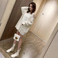 Autumn Loose One-piece Bodysuit Dress Design Sense Beading Strapless Sexy Sweater Pullover Round Neck Long-sleeved Jacket Mid-length Sweater Top