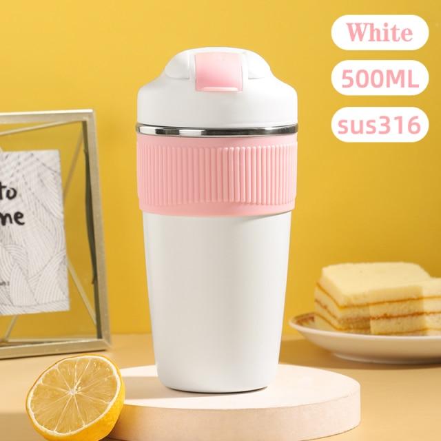 Stainless Steel Thermos Cup Vacuum Coffee Flask Portable Children Water Bottle Thermos Milk Mug 500ML Straw Kid Gift Drinkware