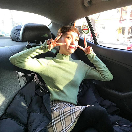 Solid Color Slim Sweater Autumn Winter Long-sleeved Half-high Collar Bottoming Shirt Women