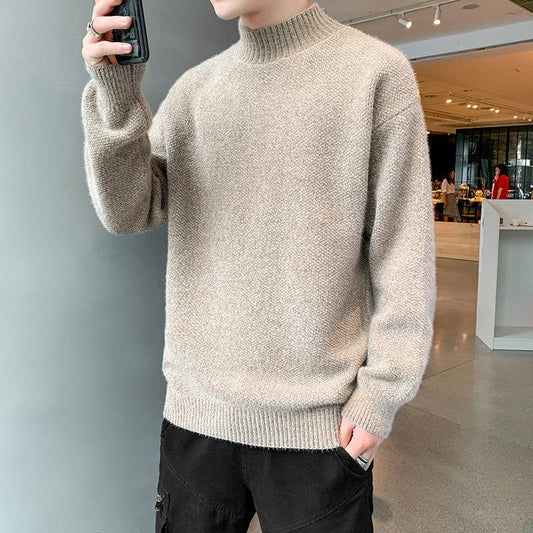 High Collar Sweater Men's Striped Sweater Teen Students Thickened Pullover