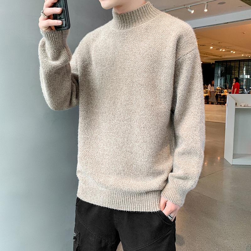 High Collar Sweater Men's Striped Sweater Teen Students Thickened Pullover