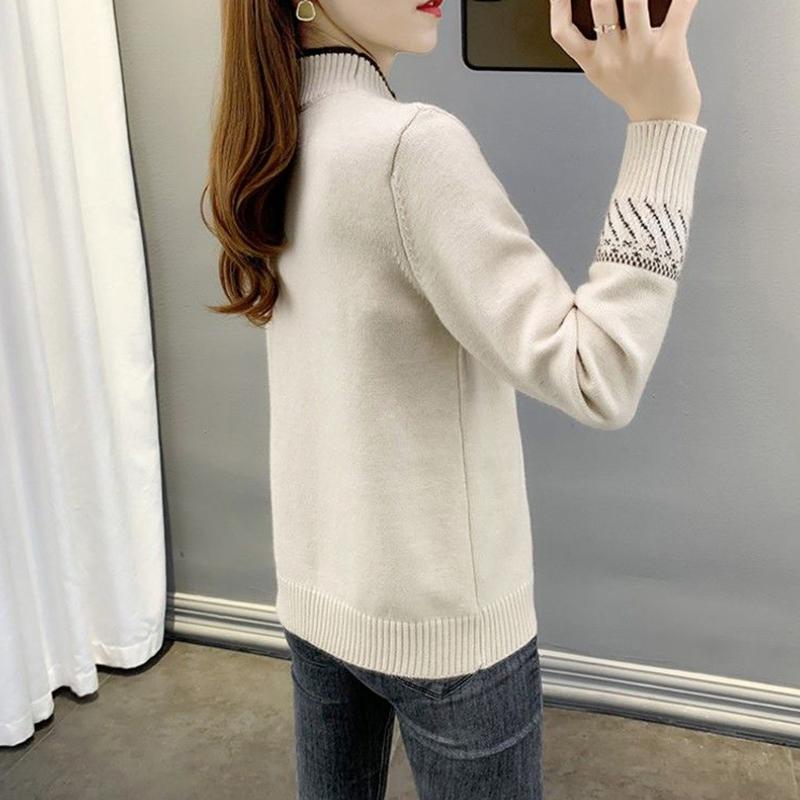 Autumn and Winter Plus Velvet Thick Sweater Half High Neck Loose Casual Bottoming Shirt Fashion Simple Female Sweater