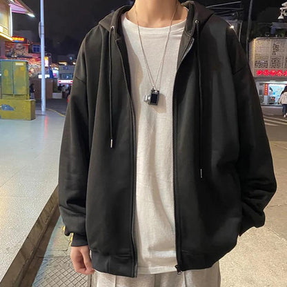 Spring Hong Kong Style Thin Sweater Men's Hooded Cardigan Casual Loose Sports Lazy Wind Korean Style Coat