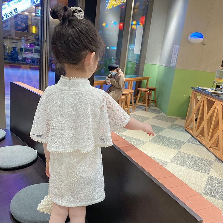 Summer Kids Dresses for Girls Little Girls Clothes Party Birthday Toddler Children Lace Princess Costume Pure Color Pearl Shawl Cheongsam Hanfu