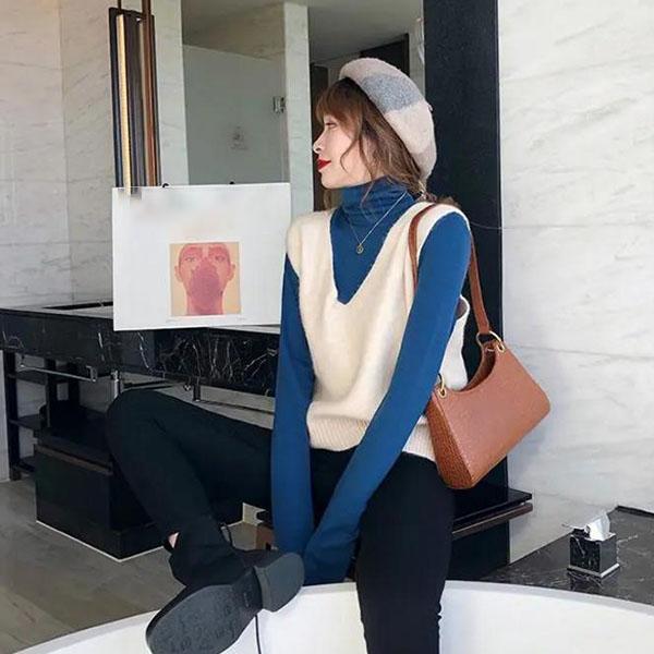 Short All-match Outer Wear Vest Women V-neck Loose Knit Waistcoat Solid Color Sleeveless Soft Sweater