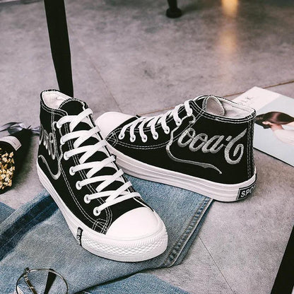 Student Women's Cloth Shoes Korean Canvas Shoes Embroidery Board High-top Shoes Women's Shoes White Shoes Women