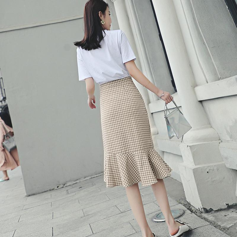 2020 High-waisted Tight-fit Plaid Skirt Woman Vintage Package Hip Fishtail Skirt Slim Lady Skirts