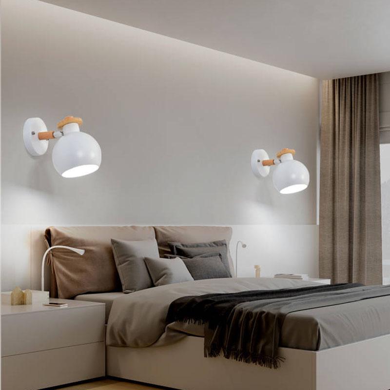 Wooden wall lamp bedside wall lamp wall sconce modern steering head wall light for bedroom