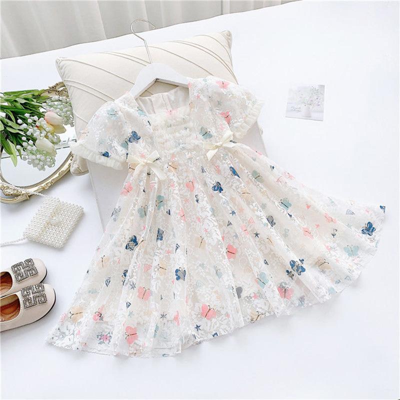 Girls Princess Dress Birthday Party Evening Dress Children Korean Style Foreign Butterfly Lace Dress Girl Puff Sleeve Dress